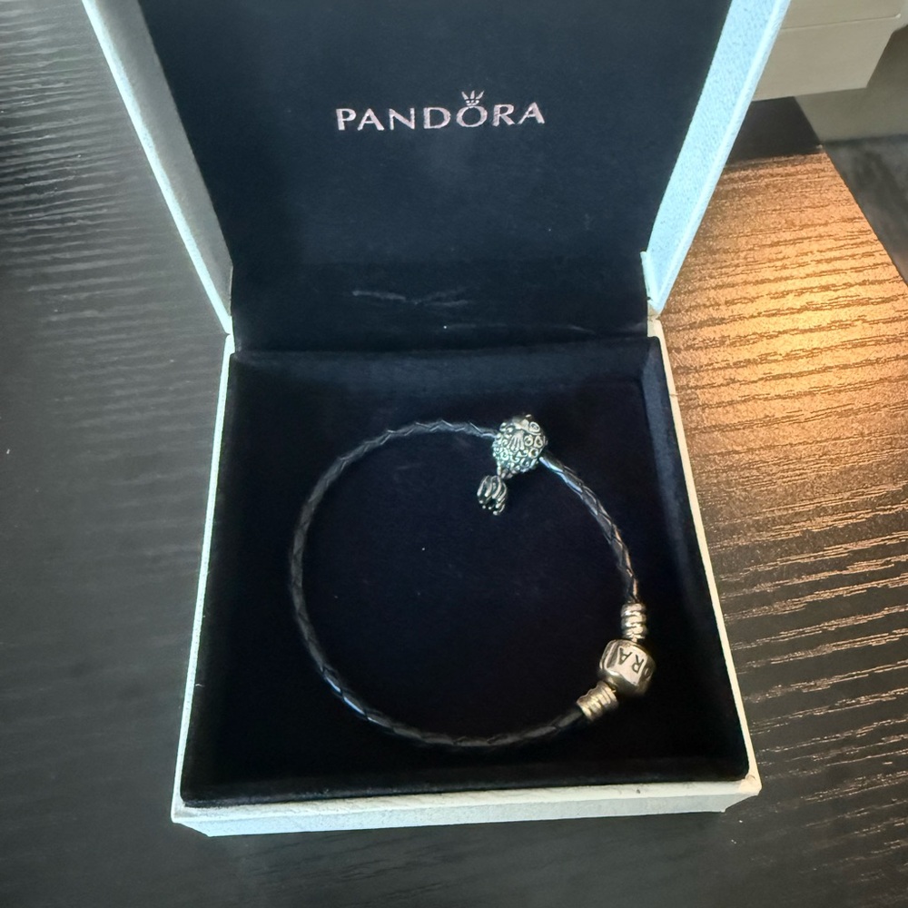 Black leather Pandora charm bracelet